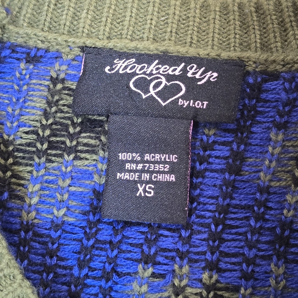 Hooked Up Womens Jrs Sweater Green Purple Leopard Cheetah Cat Print Acrylic XS - Picture 6 of 7